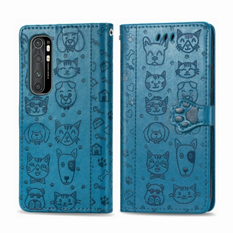 Чехол-книжка Cute Cat and Dog Embossed на Xiaomi Mi Note 10 Lite - синий