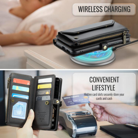 Чехол-книжка CaseMe C36 Card Slots Zipper Wallet RFID Anti-theft Leather для Google Pixel 9a - черный