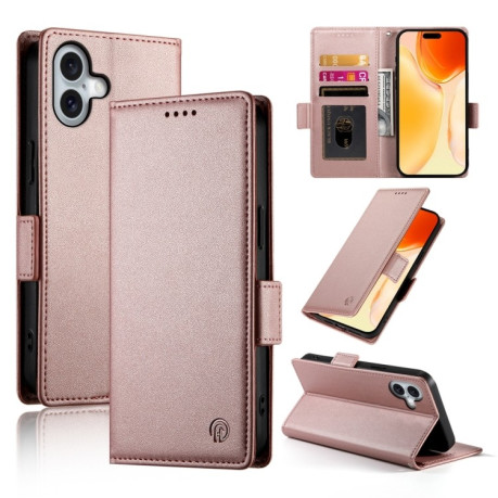 Чехол-книжка Side Buckle Magnetic Frosted Leather для iPhone 16 Plus - розовое золото