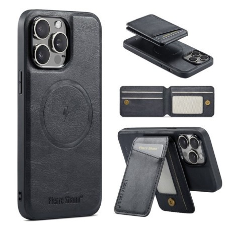 Чохол Fierre Shann Oil Wax Cow Leather Magnetic Card Holder для iPhone 16 Pro - чорний