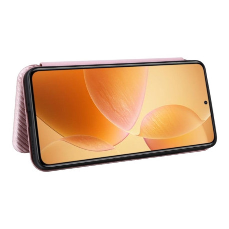 Чехол-книжка Carbon Fiber Texture на Xiaomi 14T Pro - розовый