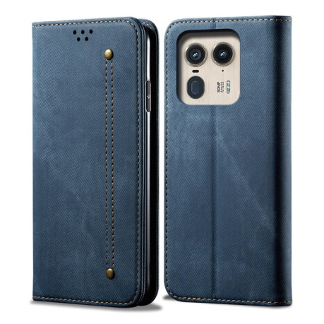 Чехол книжка Denim Texture Casual Style на Motorola Edge 50 Ultra - синий