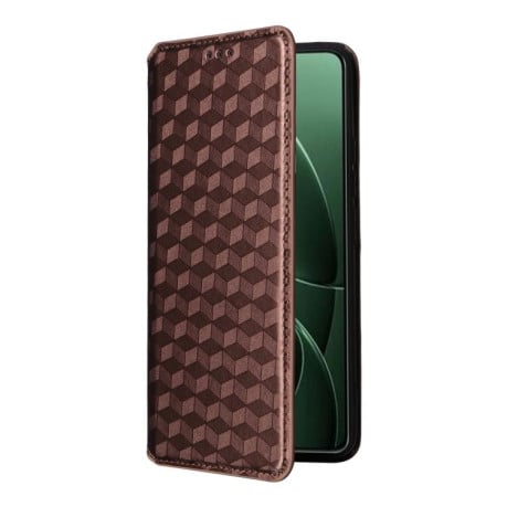 Чехол-книжка Cubic Grid Calf Texture для Xiaomi Poco F7 Pro / F7 Ultra - коричневий