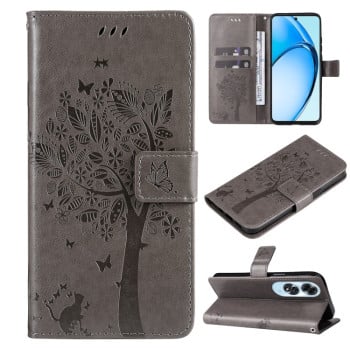 Чохол-книжка Tree &amp; Cat Embossed Pattern для OPPO A60 4G - сірий