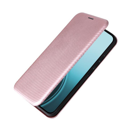 Чохол-книжка Carbon Fiber Texture на OPPO Reno14 Global / Reno14 F — рожевий