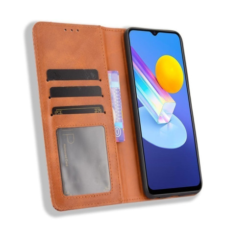 Чехол-книжка Magnetic Buckle Retro Crazy Horse Texture для Vivo Y72 5G/iQOO Z3 5G - коричневый