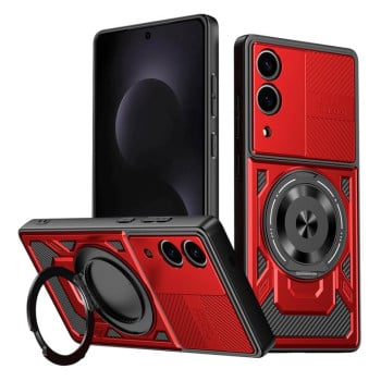 Противоударный чехол Armor Rotating Holder MagSafe на Samsung Galaxy S25 Edge 5G - красный