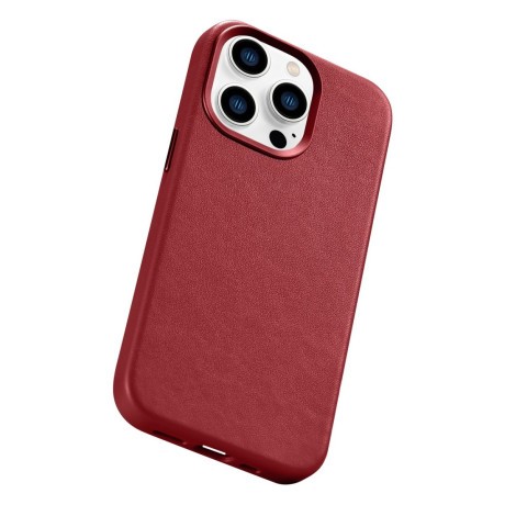 Кожаный чехол iCarer Genuine Leather (MagSafe) для iPhone 14 Pro - красный