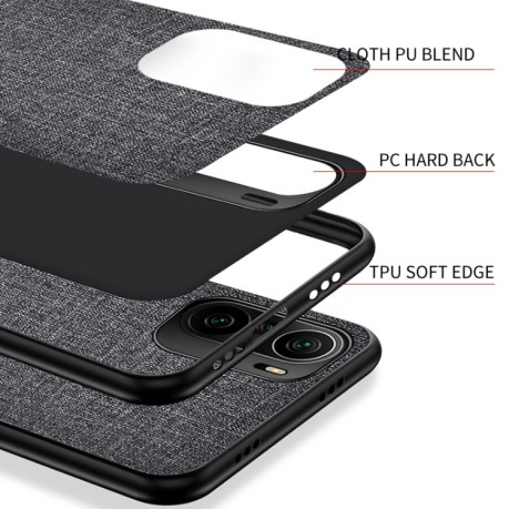 Противоударный чехол Cloth Texture на Xiaomi Mi 11i/Poco F3/Redmi K40/K40 Pro - голубой