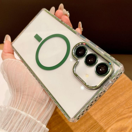 Протиударний чохол Transparent MagSafe Phone Case with Lens Film  для Samsung Galaxy S25+ 5G - зелений