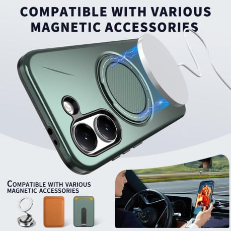 Чехол Metal Rotation Holder MagSafe TPU Hybrid PC с металлическим поворотным держателем и MagSafe на Xiaomi Redmi Turbo 5 5G / Poco X8 Pro 5G — серо-зелёный