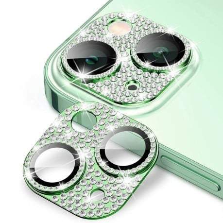 Захисне скло на камеру ENKAY Hat-Prince Blink Diamond Camera Lens Aluminium Alloy для iPhone 15 / 15 Plus - зелене