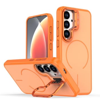 Чохол Bright Color Contrast Skin-feel Camera Bracket з MagSafe і підставкою біля камери на Samsung Galaxy S26 5G — помаранчевий