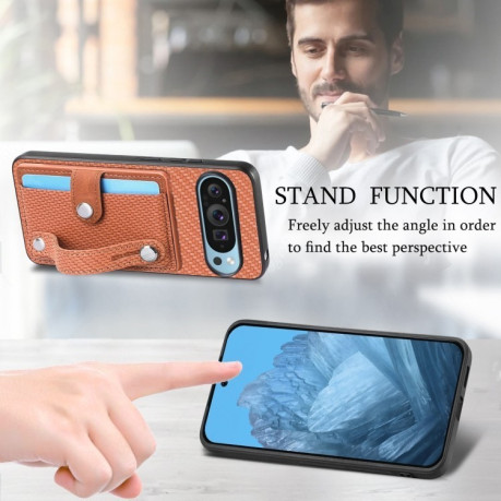Протиударний чохол Wristband Kickstand Card для Google Pixel 9 Pro - коричневий