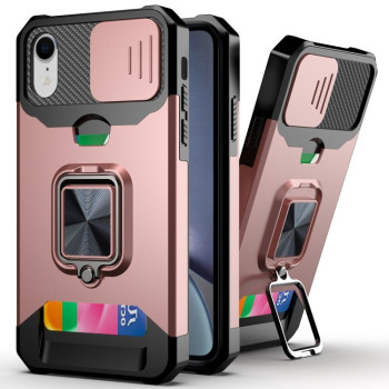 Противоударный чехол Sliding Camera Design для iPhone XR - розовое золото