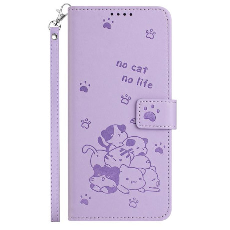Чохол-книжка Embossed Kitten Phone Leather для OPPO A5 Pro 5G Global - фіолетовий