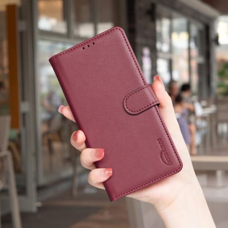 Чохол-книжка Litchi Texture RFID Anti-theft Leather на Xiaomi Redmi 15C 5G / 4G EU 173mm / Poco C85 5G - червоний