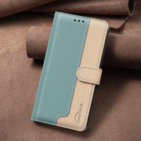 Чехол-книжка Color Matching RFID Anti-theft Leather для iPhone 16e - зеленый
