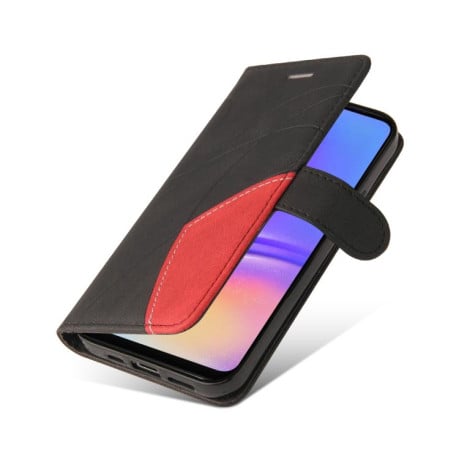 Чохол-книжка Dual-color Splicing Flip Leather на Samsung Galaxy A07 5G -чорно-червоний