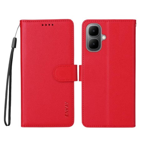 Чохол-книжка ENKAY RFID Blocking Wallet Kickstand з фактурою Litchi та магнітним хлястиком на Infinix Smart 10 4G - червоний