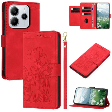 Чехол-книжка Tulips Embossed Leather для Xiaomi Redmi Note 14 4G 164.84mm - червоний
