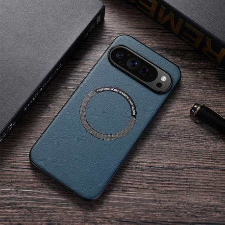 Чехол Magsafe Magnetic Ring Leather Texture для Google Pixel 9 - зеленый