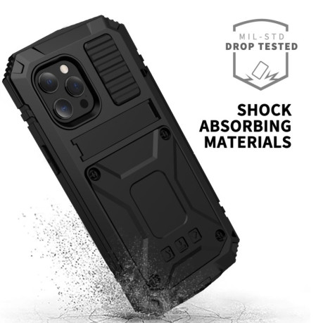 Противоударный металлический чехол R-JUST Dustproof на iPhone 13 Pro Max - черный