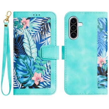 Чехол-книжка Floral Pattern Leather для Samsung Galaxy A36 - зеленый