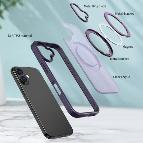 Чехол kalebol с MagSafe и подставкой 360 Metal Ring Holder на iPhone 17 - фиолетовый