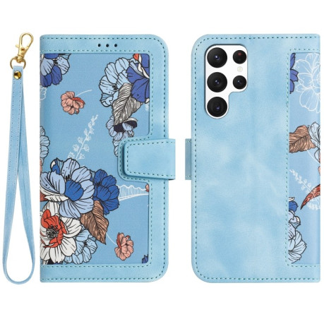 Чехол-книжка Floral Pattern Leather для Samsung Galaxy S25 Ultra 5G - голубой