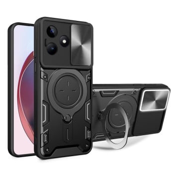 Чехол со шторкой камеры CD фактурой и подставкой на Realme C53/C51 / Narzo N53 - черный