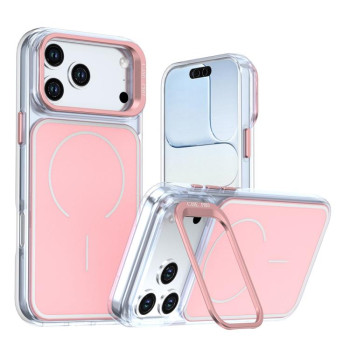 Чохол Bright Color Blocking Camera Bracket Magnetic з підставкою біля камери на iPhone 18 Pro Max — рожевий