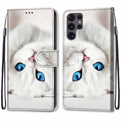 Чехол-книжка Coloured Drawing Cross для Samsung Galaxy S22 Ultra 5G - White Kitten
