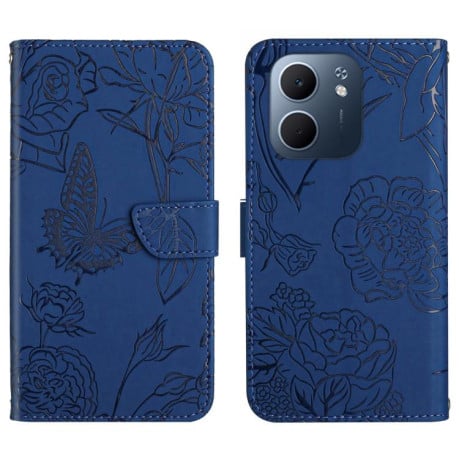 Чохол-книжка з м'якою фактурою та тисненням Butterfly на OPPO A5x 4G Global / 5G Global - синій