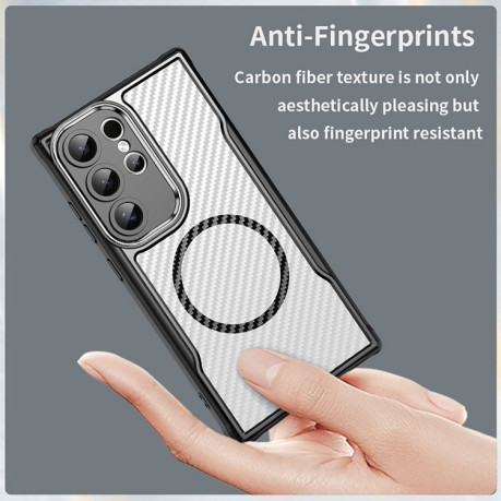 Ударозащитный чехол Carbon Fiber Texture MagSafe Translucent на Samsung Galaxy S25 Ultra 5G - черный