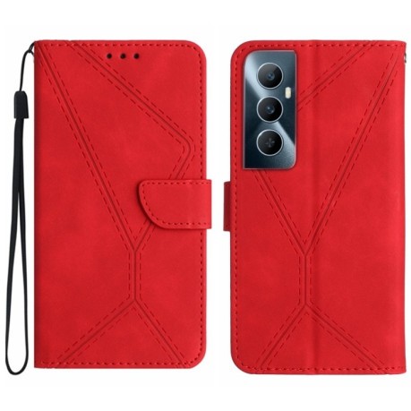 Чехол-книжка Stitching Embossed Leather для Realme C65 4G - красный