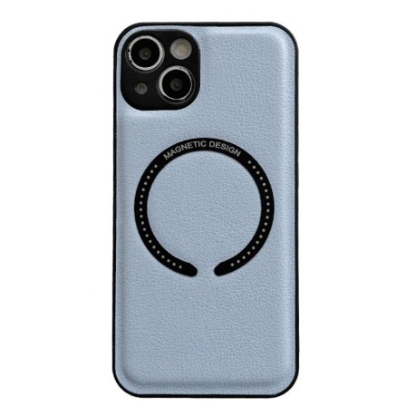 Противоударный чехол Litchi Texture Magsafe для iPhone 14 - голубой