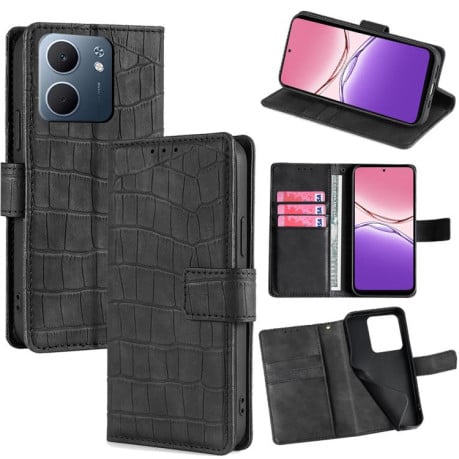 Чехол-книжка с мягким покрытием (Skin Feel), фактура “крокодил” (Crocodile Texture) на OPPO A5x 5G Global - черный