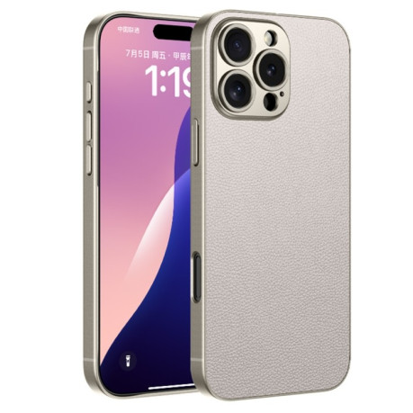 Противоударный чехол GKK Metal Paint Skin Feel Leather для iPhone 16 Pro Max - серый