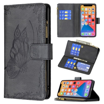 Чехол-кошелек Flying Butterfly Embossing для iPhone 13 mini - черный