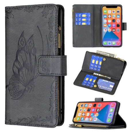 Чохол-гаманець Flying Butterfly Embossing для iPhone 13 Pro - чорний