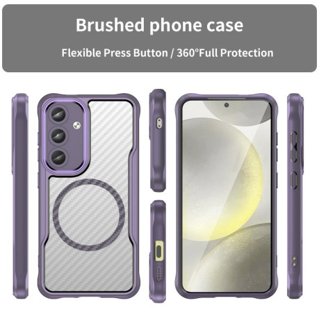 Ударозахисний чохол Carbon Fiber Texture MagSafe Translucent  для Samsung Galaxy S25 5G - фіолетовий