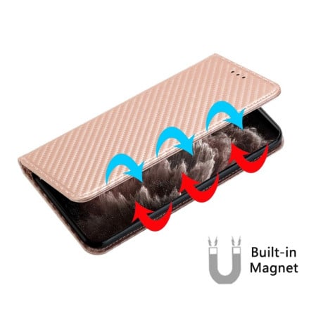 Чохол-книжка Magnetic Flip Carbon Fiber Texture для iPhone 16 Pro Max - рожеве золото