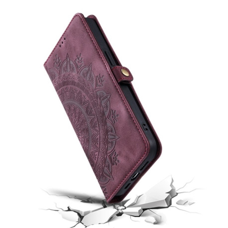 Чехол-книжка Totem Embossed Magnetic Leather для iPhone 16 Plus - винно-красный