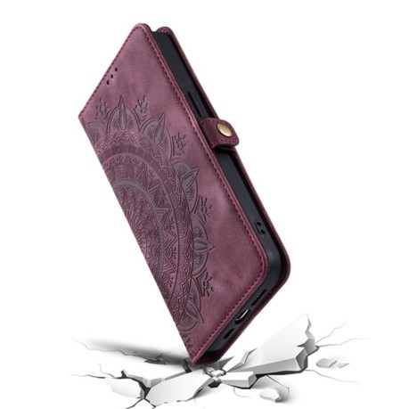 Чохол-книжка Totem Embossed Magnetic Leather для iPhone 16 - винно-червоний