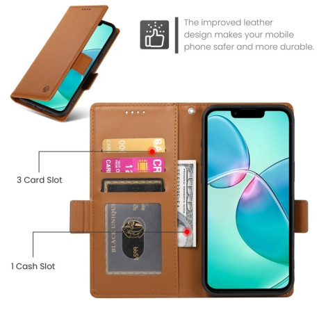 Чехол-книжка Side Buckle Magnetic Frosted Leather для iPhone 16e - коричневый