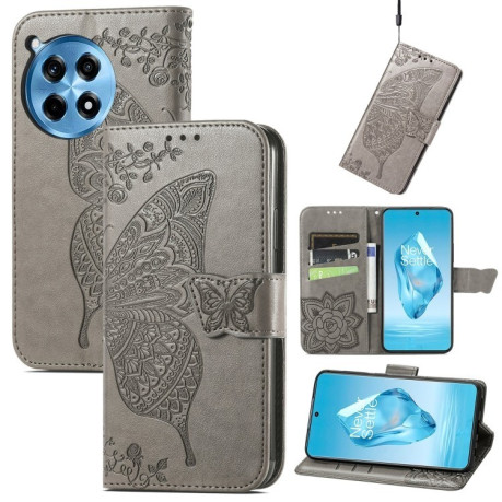 Чохол-книжка Butterfly Love Flower Embossed для OnePlus Ace 3 Pro - сірий
