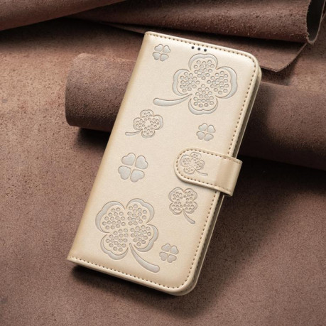 Чехол-книжка Four-leaf Clasp Embossed на Redmi Note 14 Pro 4G - золотой