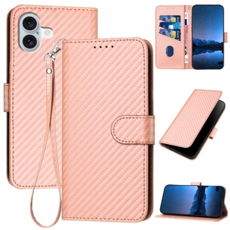 Чохол-книжка Carbon Fiber Texture на iPhone 16 Plus - рожевий