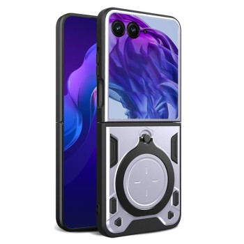 Чохол із шторкою камери CD фактурою та підставкою на Motorola Razr 50 Ultra - сріблястий